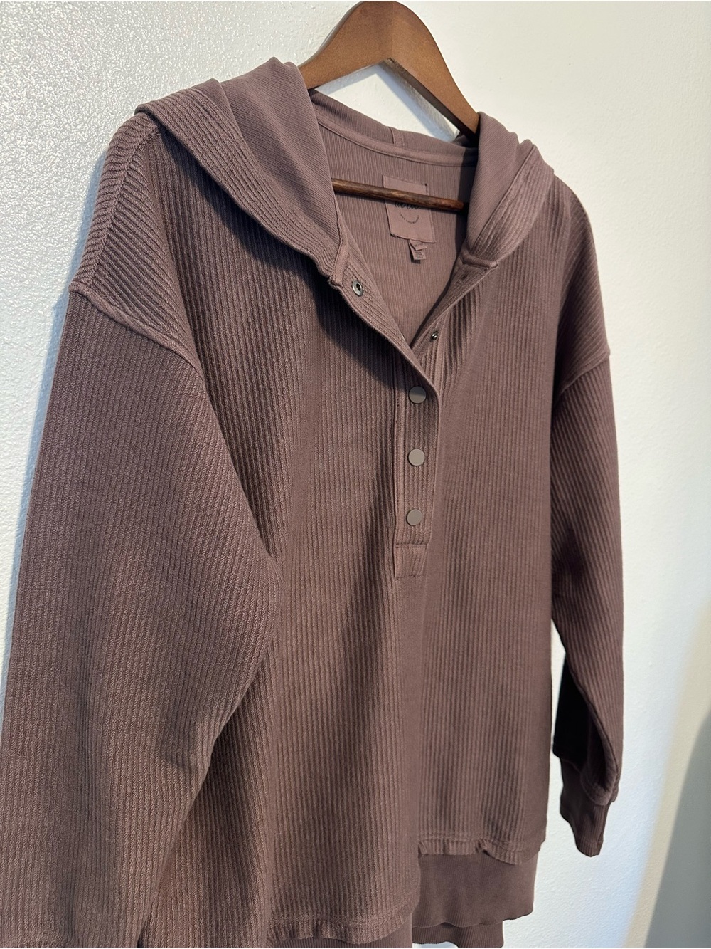aerie Ribbed Henley Hoodie in Brown - Picture 2 of 7